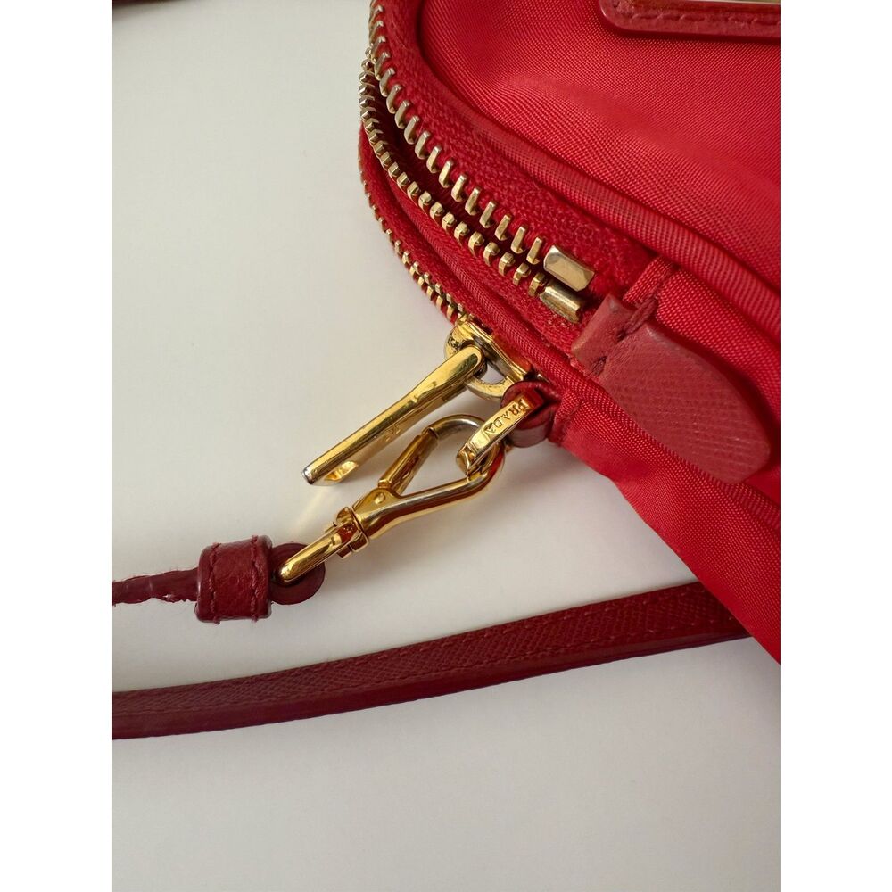 Prada Tessuto Double Zip Phone Case Crossbody Bag Red Nylon Mini Bag Authentic - Picture 7 of 8